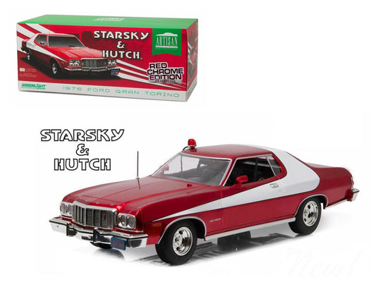 1976 Ford Gran Torino "Starsky and Hutch" Red Chrome Edition (TV Series 1975-79) 1/18 Diecast Model Car by Greenlight by Greenlight