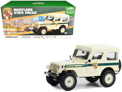 1983 Jeep CJ-5 Hardtop "Maryland State Police" Beige with Green Stripes "Artisan Collection" Series 1/18 Diecast Model Car by Greenlight by Greenlight