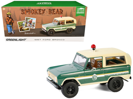 1967 Ford Bronco "Smokey Bear Forest Ranger" Green and Cream with White Stripes "Artisan Collection" 1/18 Diecast Model Car by Greenlight by Greenlight