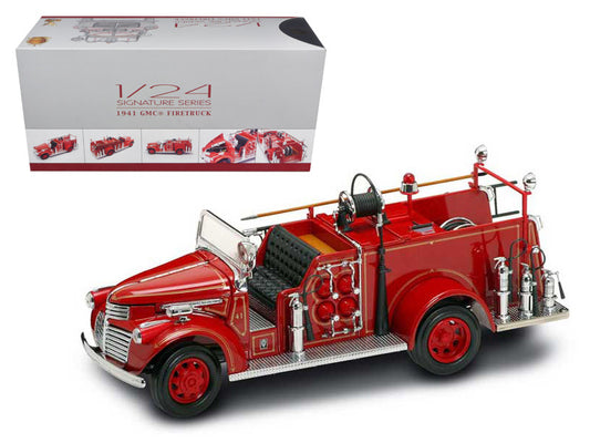 1941 GMC Fire Engine Red with Accessories 1/24 Diecast Model Car by Road Signature by Road Signature