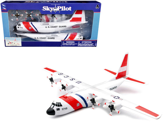 Model Kit Lockheed C-130 Hercules Transport Aircraft White and Red "United States Coast Guard" Snap Together Plastic Model Kit by New Ray by New Ray