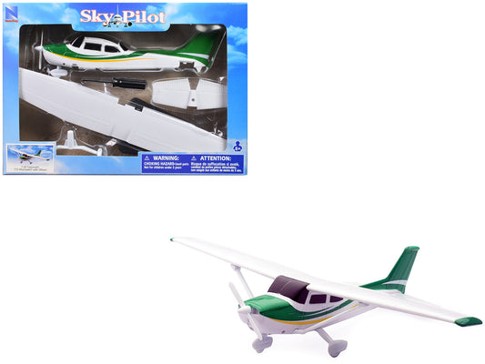 Model Kit Cessna 172 Skyhawk Aircraft White with Green and Yellow Stripes "Sky Pilot" Series 1/42 Plastic Model Kit by New Ray by New Ray