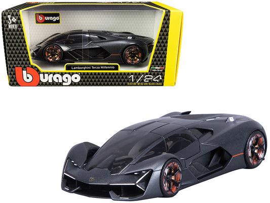 Lamborghini Terzo Millennio Dark Gray Metallic with Black Top and Carbon Accents 1/24 Diecast Model Car by Bburago by Bburago