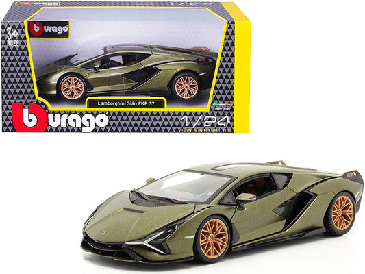 Lamborghini Sian FKP 37 Matt Green Metallic with Copper Wheels 1/24 Diecast Model Car by Bburago by Bburago