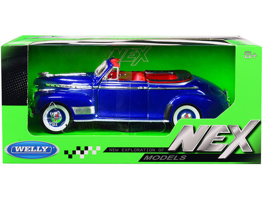 1941 Chevrolet Special Deluxe Convertible Blue Metallic with Red Interior "NEX Models" 1/24 Diecast Model Car by Welly by Welly