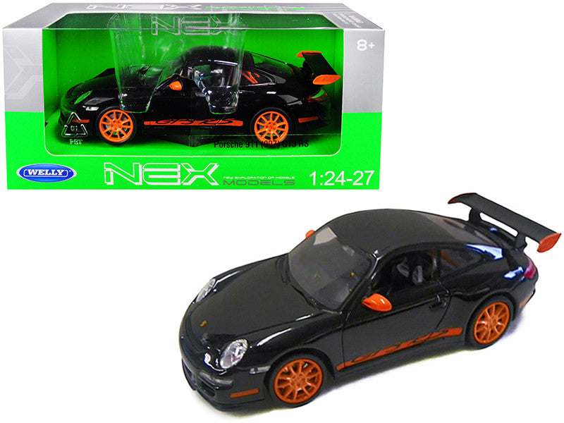 Porsche 911 (997) GT3 RS Black with Orange Accents 1/24-1/27 Diecast Model Car by Welly by Welly