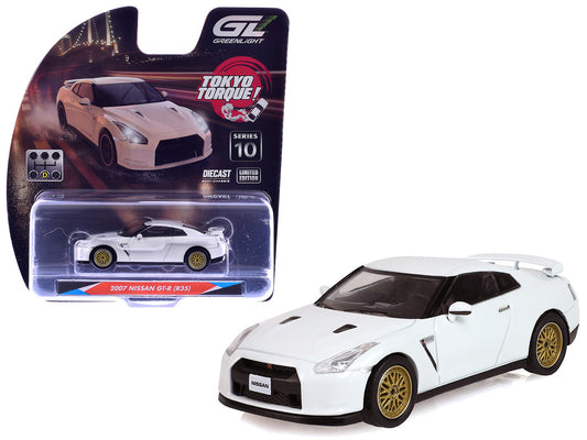 2007 Nissan GT-R (R35) Pearl White with Gold Wheels "Tokyo Torque" Series 10 1/64 Diecast Model Car by Greenlight by Greenlight