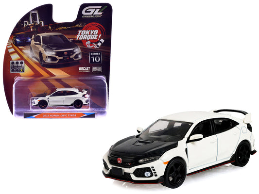 2018 Honda Civic Type-R (FK8) RHD (Right Hand Drive) Championship White with Carbon Hood "Tokyo Torque" Series 10 1/64 Diecast Model Car by Greenlight by Greenlight