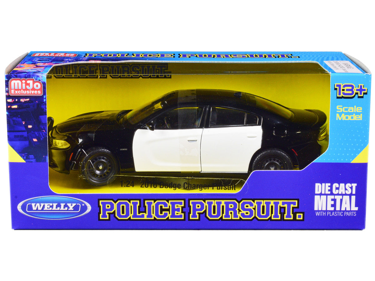 2016 Dodge Charger Pursuit Police Interceptor Black and White Unmarked "Police Pursuit" Series 1/24 Diecast Model Car by Welly by Welly