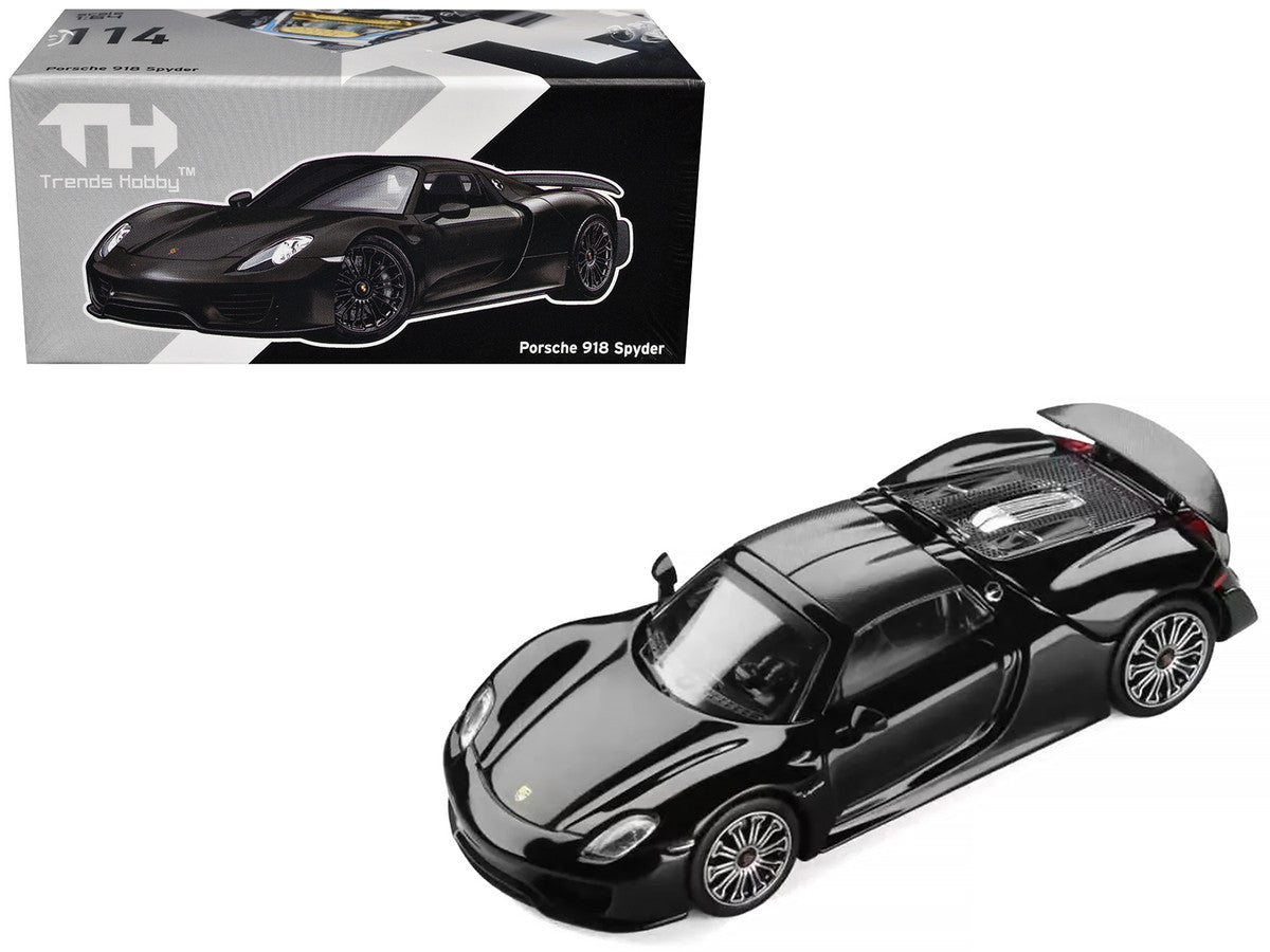Porsche 918 Spyder Black with Carbon Top 1/64 Diecast Model Car by Trends Hobby-0