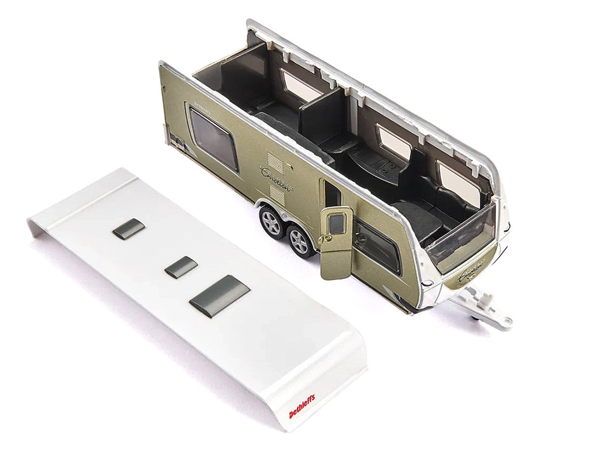 Porsche Macan Turbo Maroon Metallic and Dethleffs Exclusiv Emotion Caravan with Figures and Camp Accessories Set 1/55 Diecast Model by Siku by SIKU