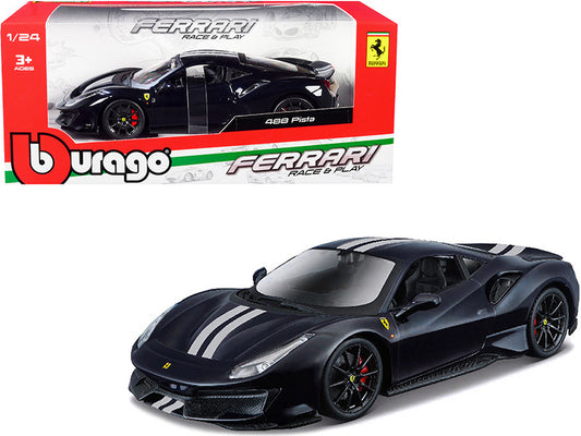 Ferrari 488 Pista Dark Blue Metallic with Silver Stripes 1/24 Diecast Model Car by Bburago by Bburago