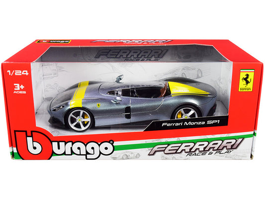 Ferrari Monza SP1 Silver Metallic with Yellow Stripes 1/24 Diecast Model Car by Bburago by Bburago