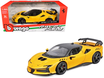 Ferrari SF90 XX Stradale Yellow with Black Top "Race and Play" Series 1/24 Diecast Model Car by Bburago by Bburago