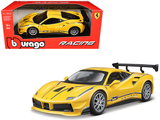 Ferrari 488 Challenge #25 Yellow with Blue Stripes "Ferrari Racing" 1/24 Diecast Model Car by Bburago by Bburago