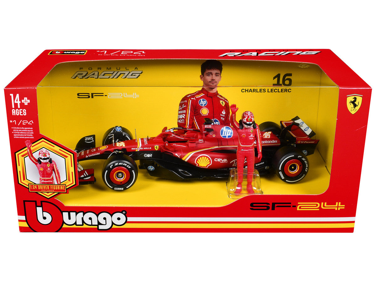 Ferrari SF-24 #16 Charles Leclerc Formula One F1 World Championship (2024) with Driver Figure "Formula Racing" 1/24 Diecast Model Car by Bburago by Bburago
