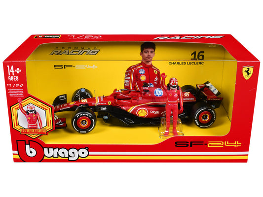 Ferrari SF-24 #16 Charles Leclerc Formula One F1 World Championship (2024) with Driver Figure "Formula Racing" 1/24 Diecast Model Car by Bburago by Bburago