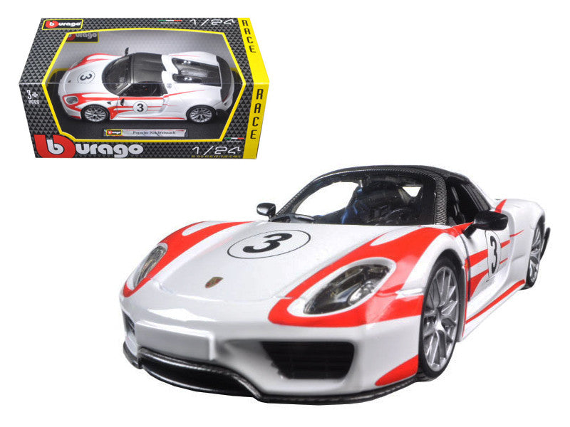 Porsche 918 Spyder Weissach #3 White 1/24 Diecast Model Car by Bburago by Bburago