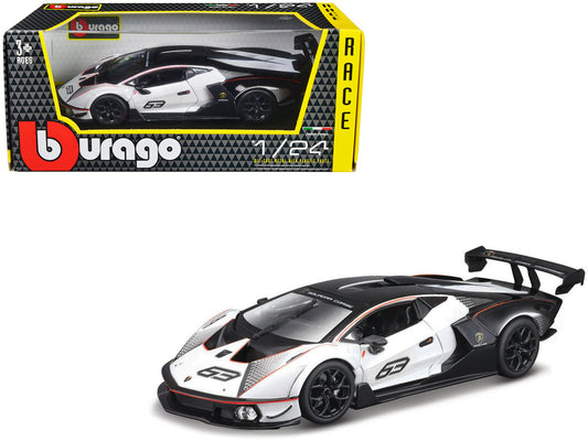 Lamborghini Essenza SCV12 #63 White and Black "Squadra Corse" "Race" Series 1/24 Diecast Model Car by Bburago by Bburago