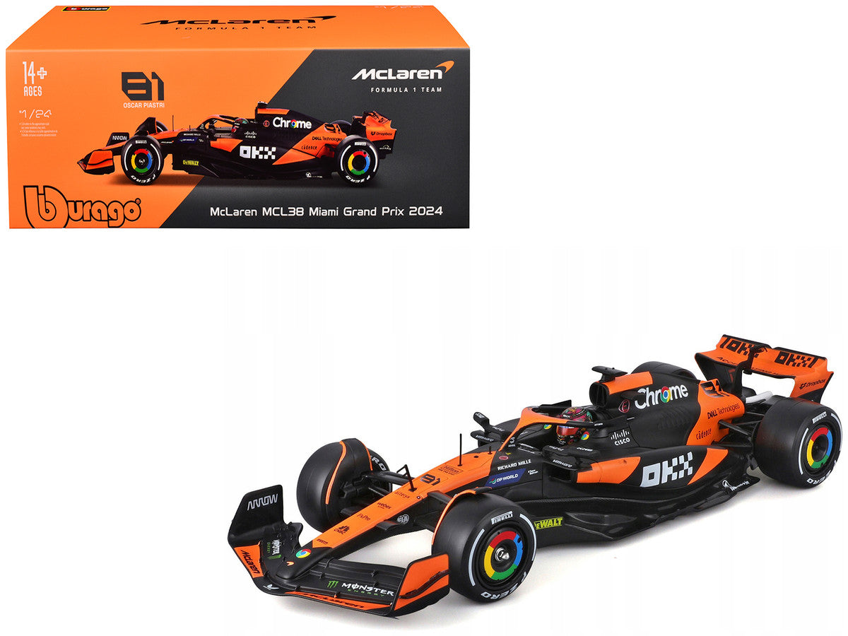 McLaren MCL38 #81 Oscar Piastri "OKX" Formula One F1 "Miami GP" (2024) with Display Case 1/24 Diecast Model Car by Bburago by Bburago