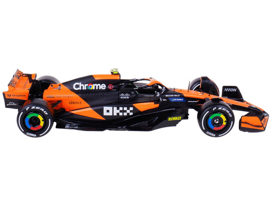 McLaren MCL38 #4 Lando Norris "OKX" Winner Formula One F1 "Miami GP" (2024) with Driver Figure "Race" Series 1/24 Diecast Model Car by Bburago by Bburago