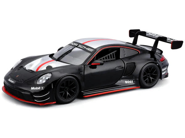 Porsche 911 GT3 R Black with Silver Hood and Top and Red Stripe "Race" Series 1/24 Diecast Model Car by Bburago by Bburago