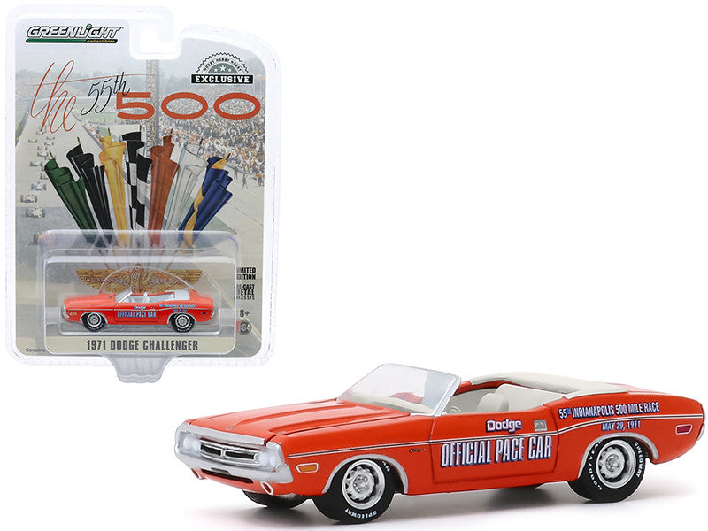 1971 Dodge Challenger Convertible Official Pace Car Orange "55th Indianapolis 500 Mile Race" "Hobby Exclusive" 1/64 Diecast Model Car by Greenlight by Greenlight