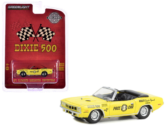 1971 Plymouth Barracuda Convertible "Dixie 500 Pace Car" Yellow "Hobby Exclusive" Series 1/64 Diecast Model Car by Greenlight by Greenlight