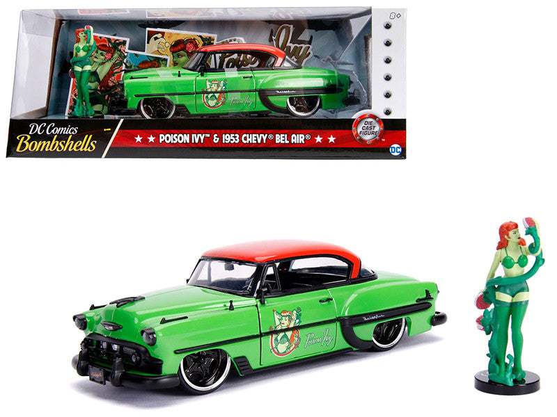 1953 Chevrolet Bel Air Green and Red Top with Poison Ivy Diecast Figure "DC Comics Bombshells" Series 1/24 Diecast Model Car by Jada by Jada
