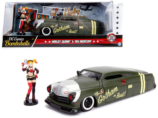 1951 Mercury Matt Green with Harley Quinn Diecast Figurine "DC Comics Bombshells" Series 1/24 Diecast Model Car by Jada by Jada