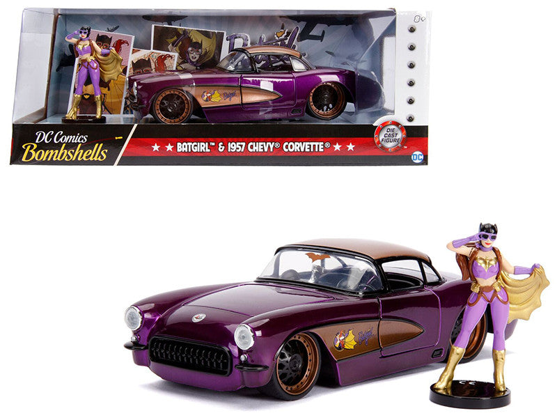 1957 Chevrolet Corvette Purple with Batgirl Diecast Figurine "DC Comics Bombshells" Series 1/24 Diecast Model Car by Jada by Jada
