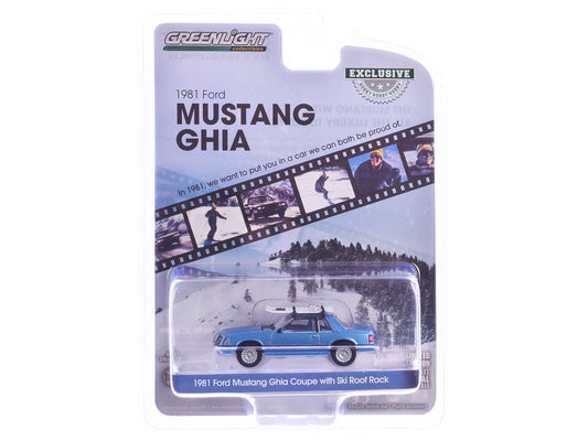 1981 Ford Mustang Ghia Coupe Blue Glow Metallic with Ski Roof Rack "Hobby Exclusive" Series 1/64 Diecast Model Car by Greenlight by Greenlight