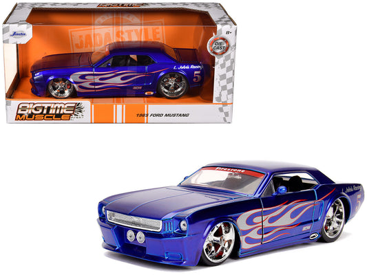 1965 Ford Mustang #5 "L. John's Racing" Candy Blue with Flame Graphics "Bigtime Muscle" Series 1/24 Diecast Model Car by Jada by Jada