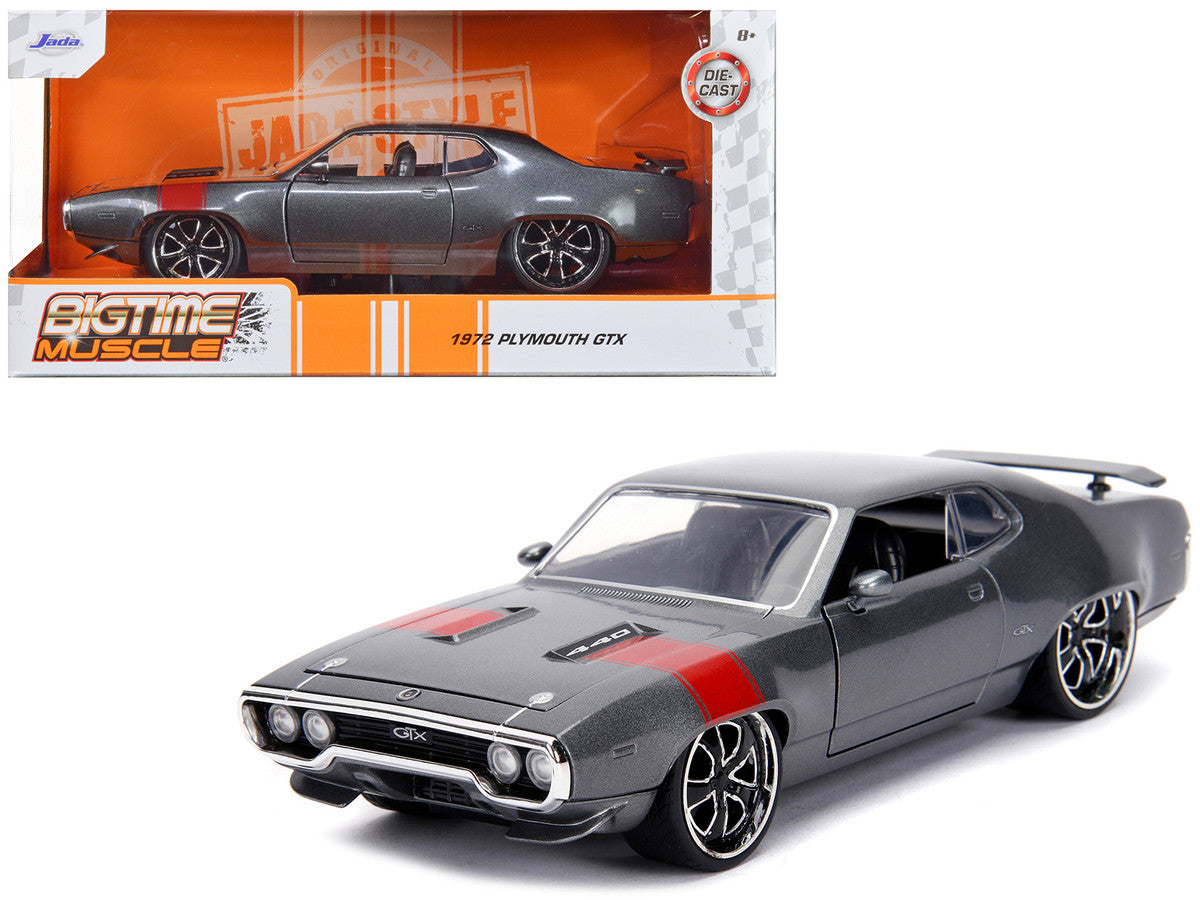 1972 Plymouth GTX 440 Metallic Gray with Red Stripe "Bigtime Muscle" 1/24 Diecast Model Car by Jada by Jada