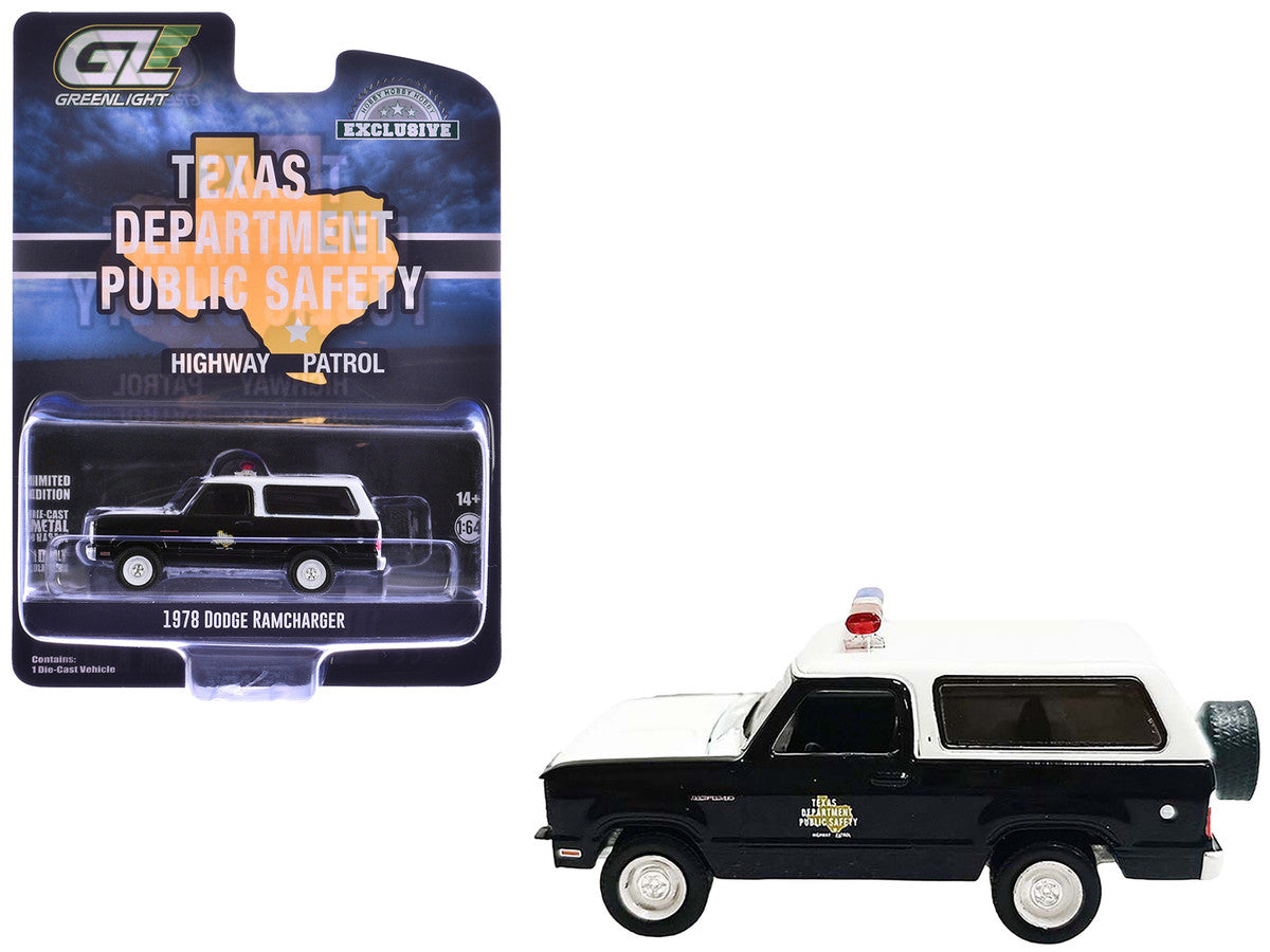 1978 Dodge Ramcharger Police Vehicle "Texas Department of Public Safety Highway Patrol" Black with White Hood and Top "Hobby Exclusive" Series 1/64 Diecast Model Car by Greenlight by Greenlight