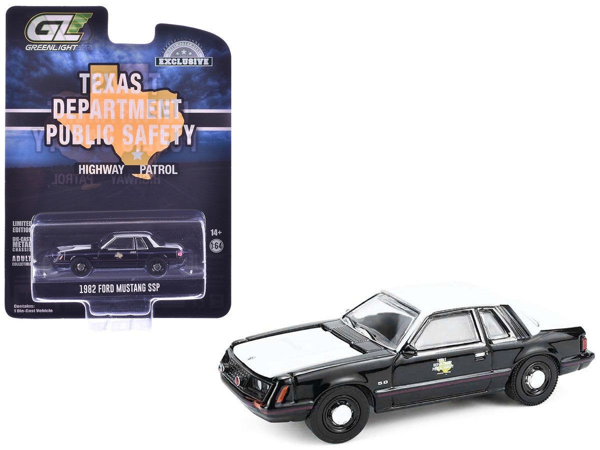 1982 Ford Mustang SSP "Texas Department of Public Safety Highway Patrol" Black with White Hood and Top "Hobby Exclusive" Series 1/64 Diecast Model Car by Greenlight by Greenlight
