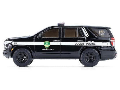 2024 Chevrolet Tahoe Police Pursuit Vehicle "Dover Police – 100th Anniversary Edition" Black with White Stripes "Hobby Exclusive" Series 1/64 Diecast Model Car by Greenlight by Greenlight