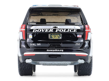 2024 Chevrolet Tahoe Police Pursuit Vehicle "Dover Police – 100th Anniversary Edition" Black with White Stripes "Hobby Exclusive" Series 1/64 Diecast Model Car by Greenlight by Greenlight
