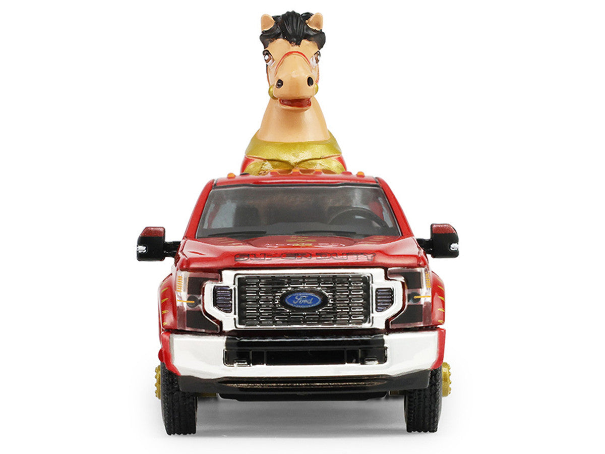 2022 Ford F-450 Dually Pickup Truck "Chinese Zodiac 2026 Year of the Horse" Red with Gold Graphics and Horse Figure "Hobby Exclusive" Series 1/64 Diecast Model Car by Greenlight by Greenlight