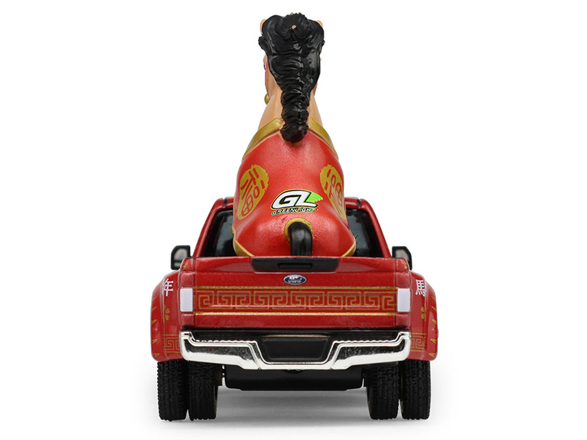 2022 Ford F-450 Dually Pickup Truck "Chinese Zodiac 2026 Year of the Horse" Red with Gold Graphics and Horse Figure "Hobby Exclusive" Series 1/64 Diecast Model Car by Greenlight by Greenlight