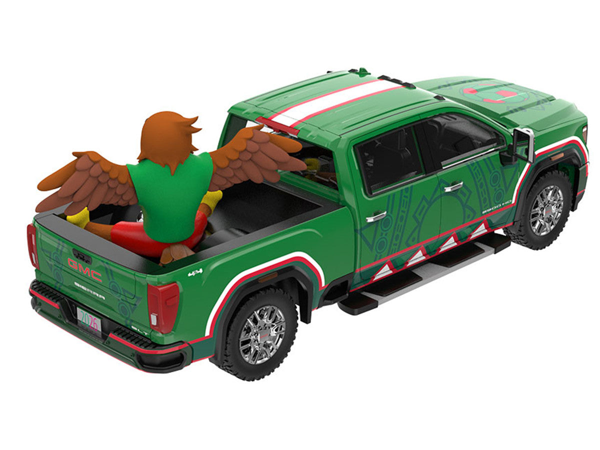 2022 GMC Sierra 3500 HD Pickup Truck Green with Mexican Soccer Graphics with Eagle Figure "International Soccer Celebration '26" Series 1/64 Diecast Model Car by Greenlight by Greenlight