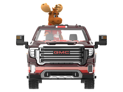 2022 GMC Sierra 3500 HD Pickup Truck Dark Red with Canadian Soccer Graphics with Moose Figure "International Soccer Celebration '26" Series 1/64 Diecast Model Car by Greenlight by Greenlight