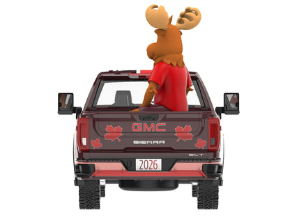 2022 GMC Sierra 3500 HD Pickup Truck Dark Red with Canadian Soccer Graphics with Moose Figure "International Soccer Celebration '26" Series 1/64 Diecast Model Car by Greenlight by Greenlight