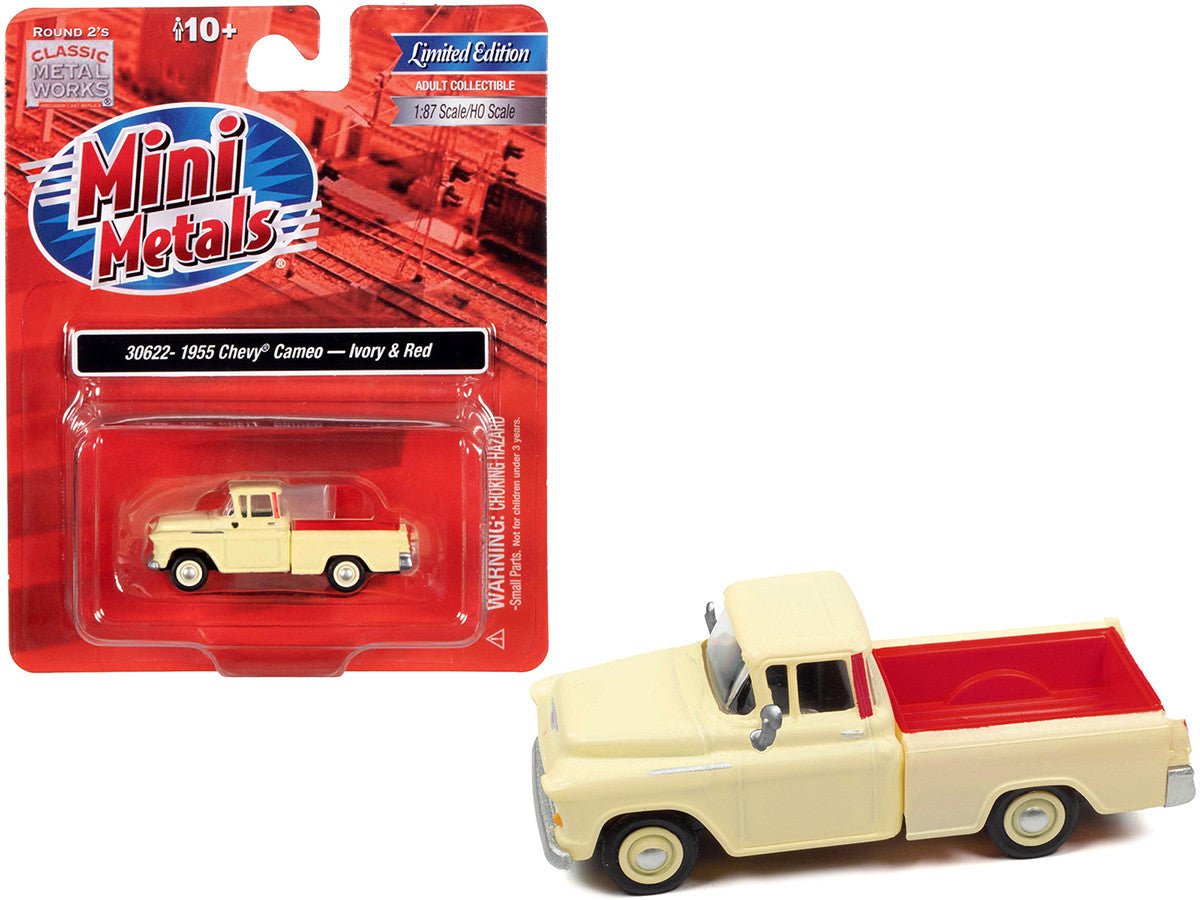 1955 Chevrolet Cameo Pickup Truck Ivory and Red 1/87 (HO) Scale Model Car by Classic Metal Works by Classic Metal Works