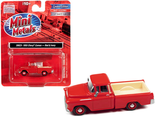 1955 Chevrolet Cameo Pickup Truck Red and Ivory 1/87 (HO) Scale Model Car by Classic Metal Works by Classic Metal Works