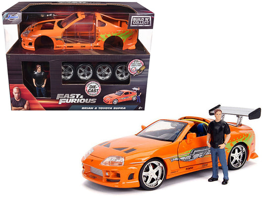 Model Kit Toyota Supra Metallic Orange with Brian Diecast Figure "Fast & Furious" Movie "Build N' Collect" 1/24 Diecast Model Car by Jada by Jada