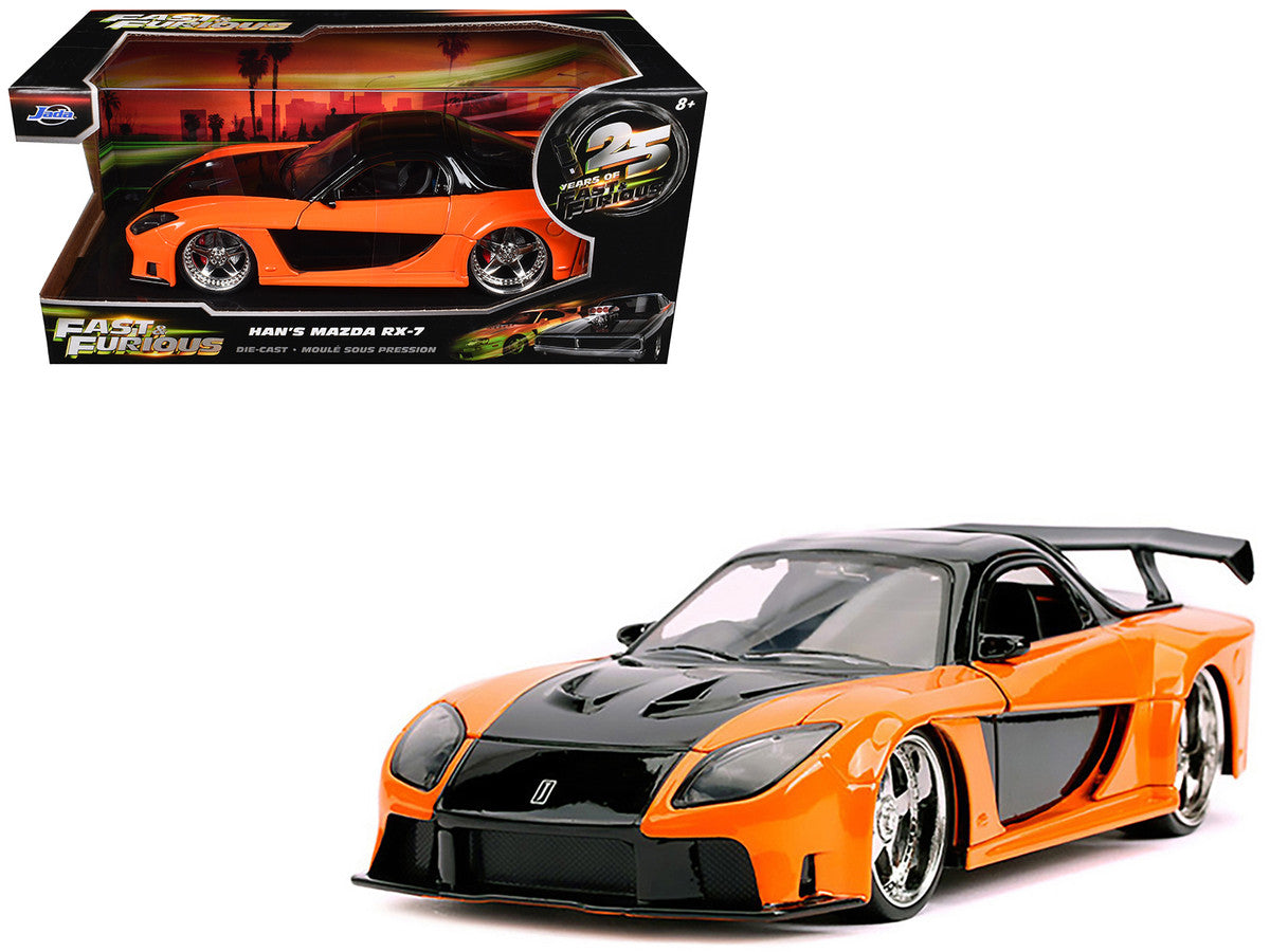 Han's Mazda RX-7 RHD (Right Hand Drive) Orange and Black "The Fast and the Furious: Tokyo Drift" (2006) Movie "25 Years of Fast & Furious" Series 1/24 Diecast Model Car by Jada by Jada