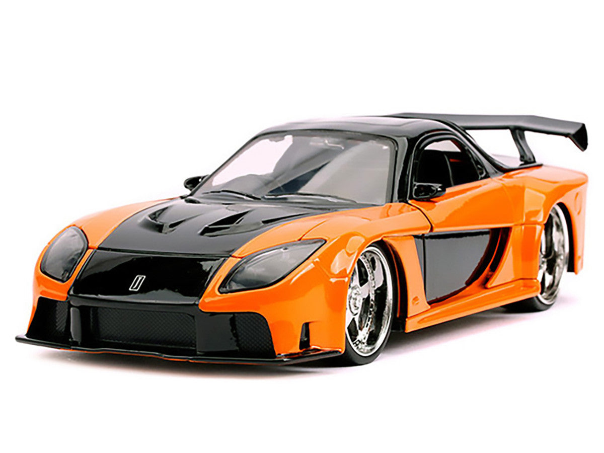 Han's Mazda RX-7 RHD (Right Hand Drive) Orange and Black "The Fast and the Furious: Tokyo Drift" (2006) Movie "25 Years of Fast & Furious" Series 1/24 Diecast Model Car by Jada by Jada