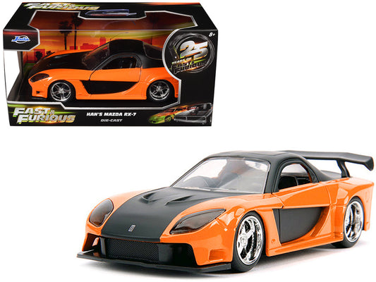 Han's Mazda RX-7 RHD (Right Hand Drive) Orange Metallic and Black "25 Years of Fast & Furious" "The Fast and the Furious: Tokyo Drift" (2006) Movie "Fast & Furious" Series 1/32 Diecast Model Car by Jada by Jada