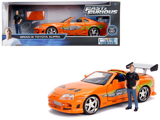 Toyota Supra Orange Metallic with Brian Diecast Figurine "Fast & Furious" Movie 1/24 Diecast Model Car by Jada by Jada